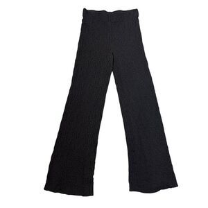 Mango Pants Womens Black Medium Textured Popcorn Stretchy Knit Flare Wide leg
